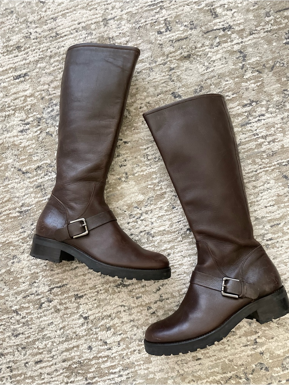 JIL SANDER Brown Italian Leather Riding Boots Tall Knee High